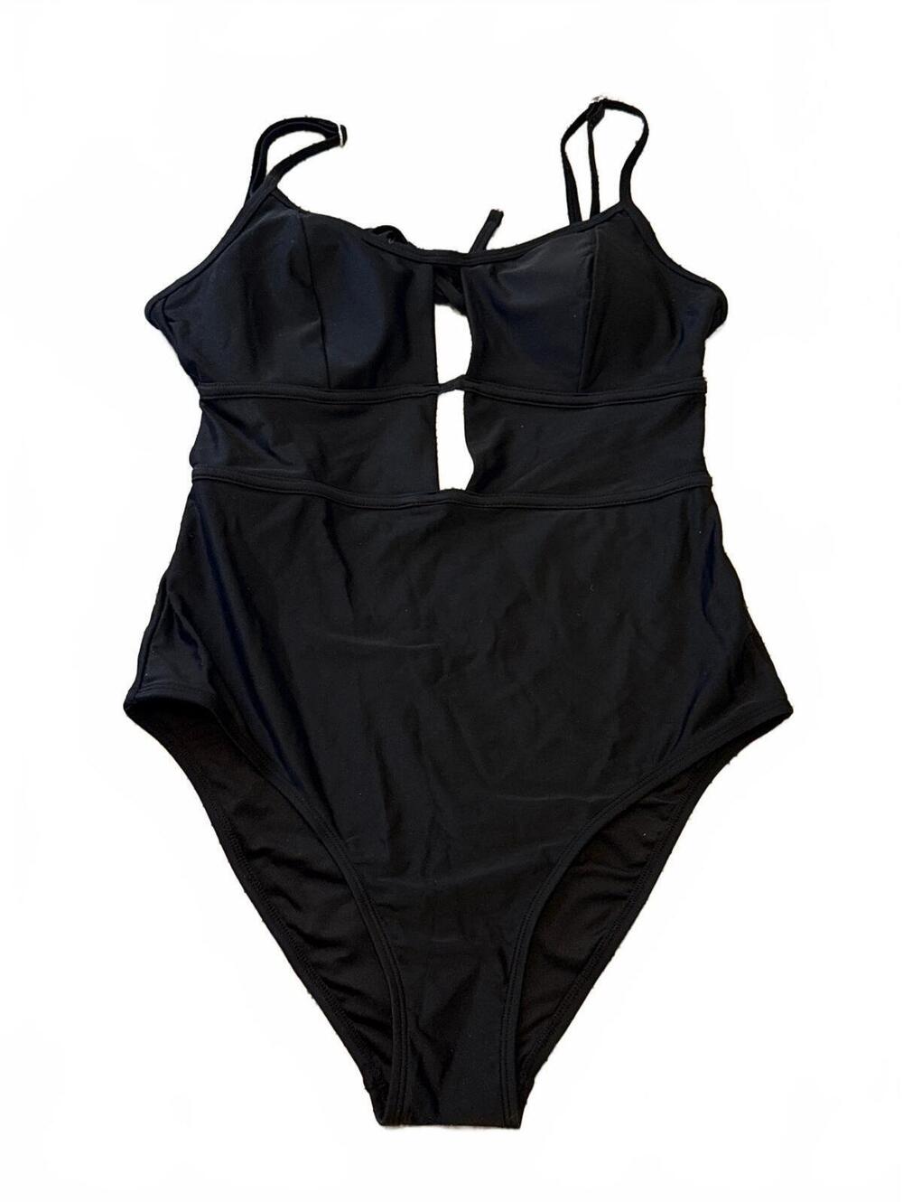 NWT Cupshe Women One Piece Swim M Black Front Cutout Lace Up Monokini Bathing